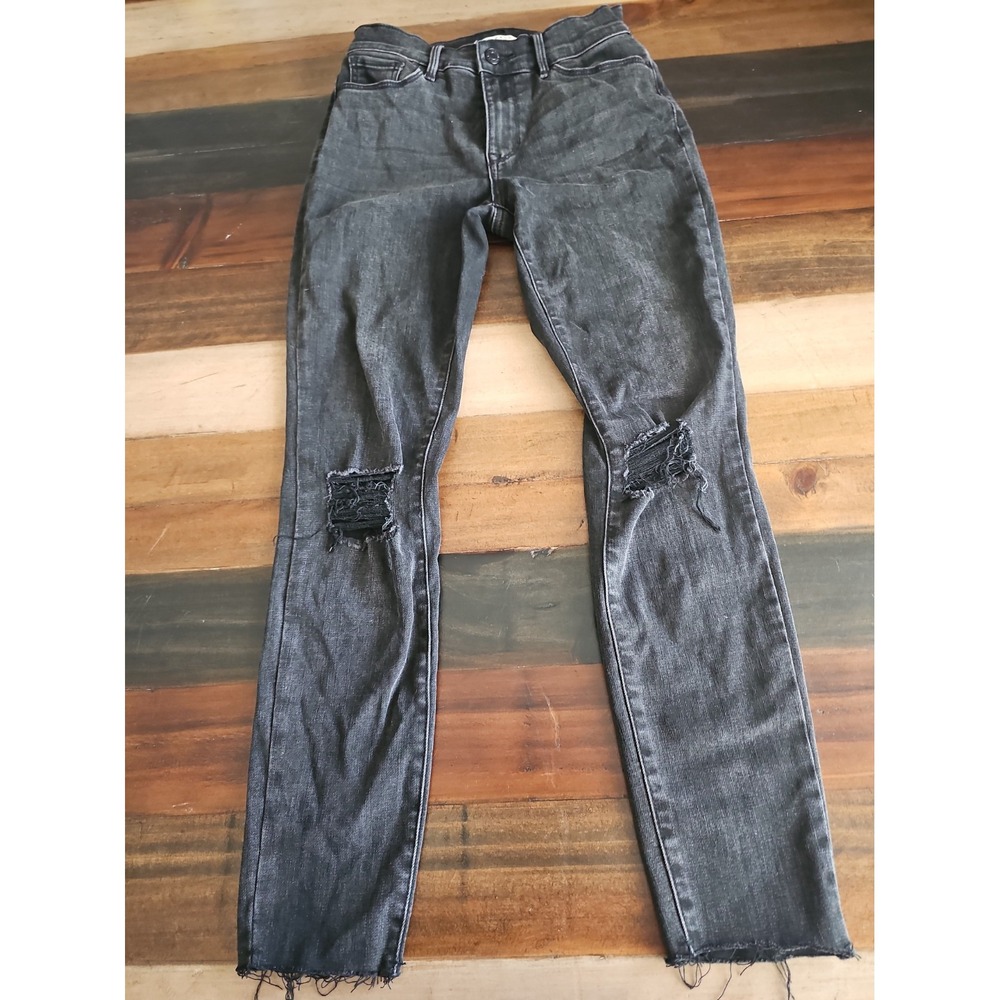 PacSun Women's High Rise Skinny Jeans Size 24 Black Gray Distressed Raw Hem 0071